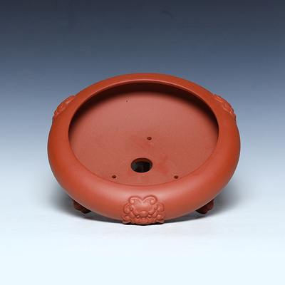 宜兴紫砂花盆陶瓷圆形三脚兽头中国风客厅文人绿植多肉盆景盆精品