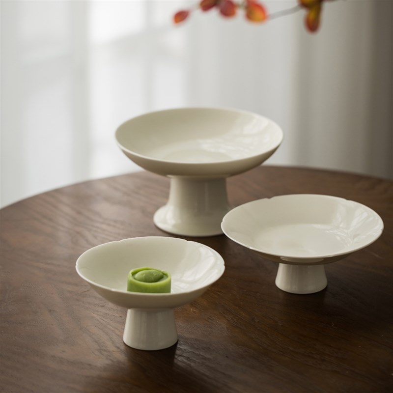 三生宋宴中式手工陶瓷高脚葵口盘高足折腰盘水果点心茶点碟干果盘