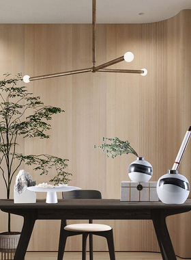 样板房间新中式客厅玄关茶几书房软装饰品摆件陶瓷花瓶果盘假山