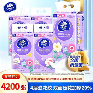 维达棉韧悬挂式抽纸4层5提挂抽M码大包实惠卫生纸厕所纸卫生纸巾