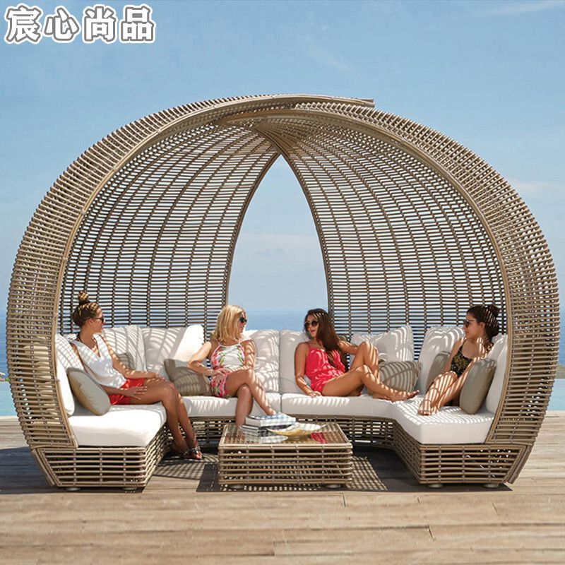 户外休闲藤编躺床景区室