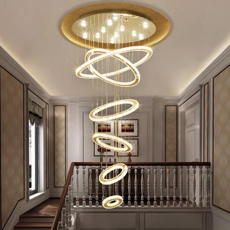 复式楼大吊灯中空客厅吊灯挑空挑高小loft公寓水晶楼梯间灯长吊灯