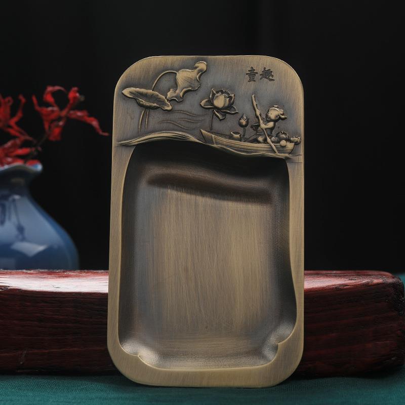 黄铜墨盒笔添砚台火锅砚书法文房四宝多功能防漏墨文创礼品定做