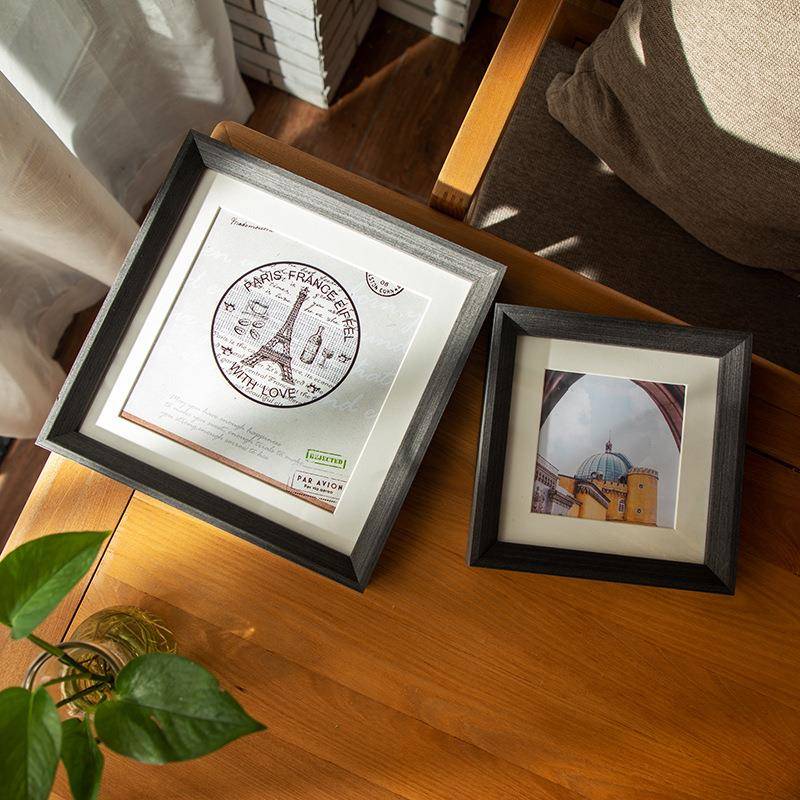 简约松木实木民宿风正方形挂墙画框diy框架宣纸书法装裱工厂