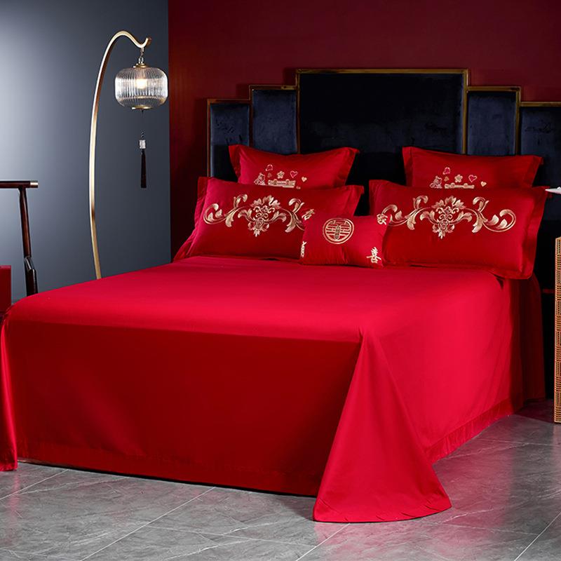 龙凤刺绣婚庆四件套大红色结婚多件套新婚床单被套婚礼床上用品