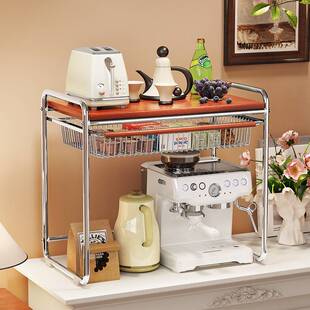 中古风咖啡机置物架抽拉式桌面杯子水吧台厨房用品小家电收纳架子