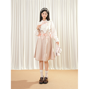 收腰绑带蝴蝶结半身裙气质设计感套装 Lolita风甜美减龄衬衫 裙女春