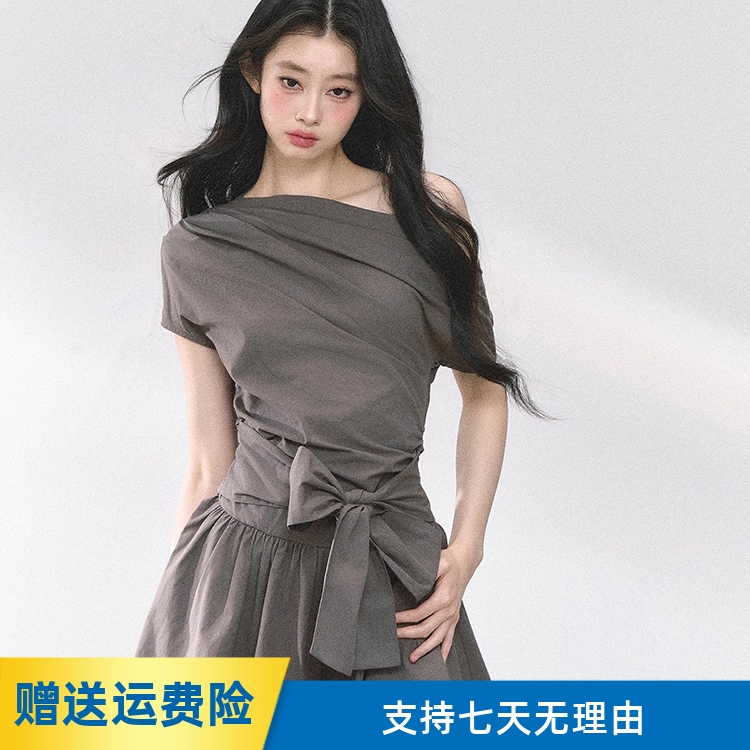 高级感法式绝美气质辣妹露肩连衣裙子女夏季新款收腰显瘦蓬蓬短裙