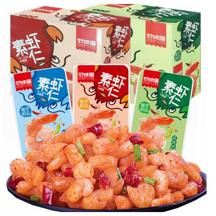 好味屋素虾仁20g/包盒装香辣蒜蓉山椒味魔芋制品爽口休闲小吃零食