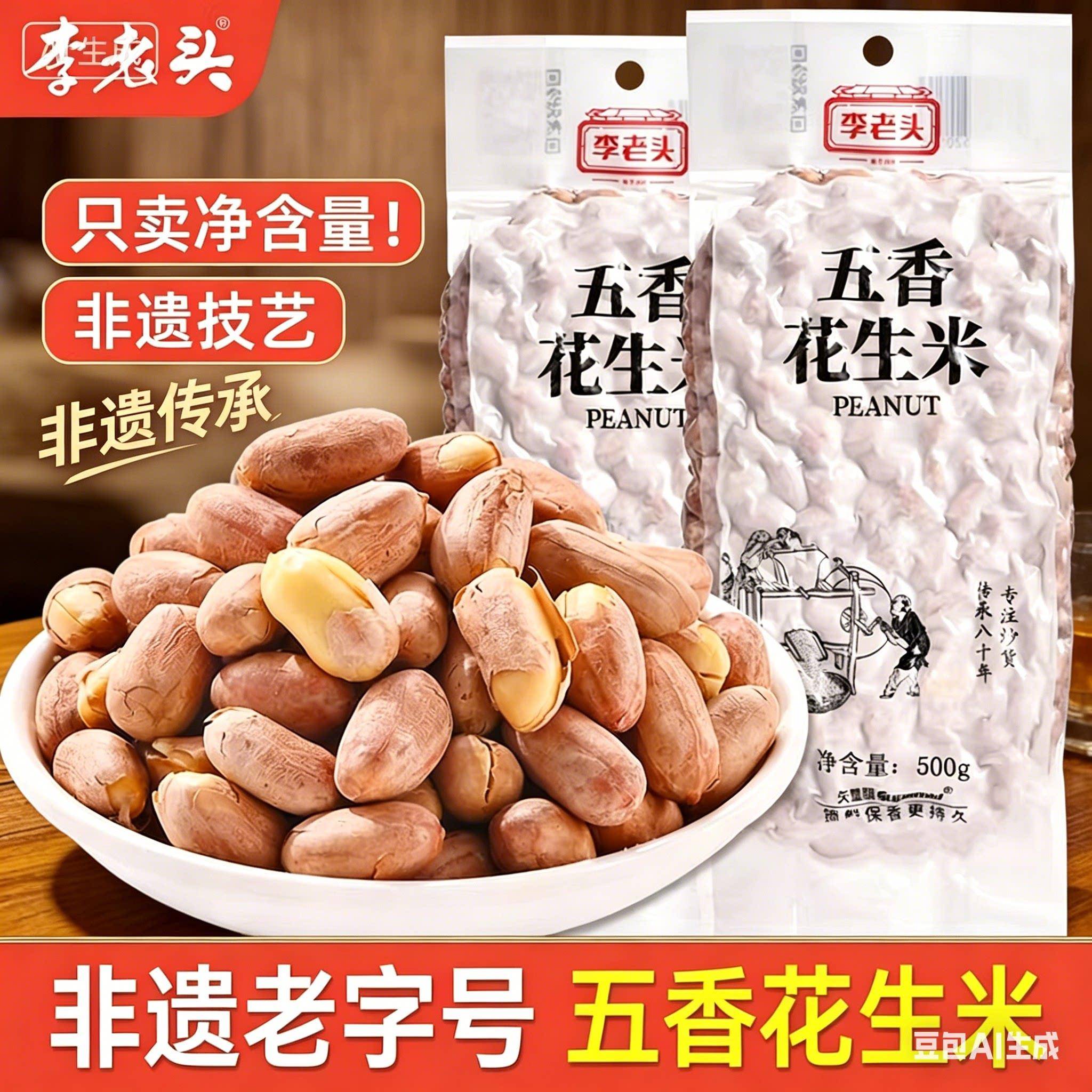 五香花生米李老头非遗五香花生米 500g 烘烤熟炒花生下酒菜