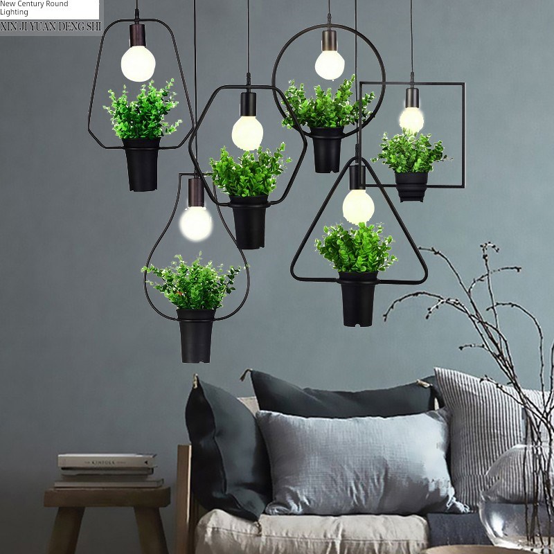 Loft覆古工业风服装店橱窗灯北欧现代简约餐厅咖啡厅吧台植物吊灯