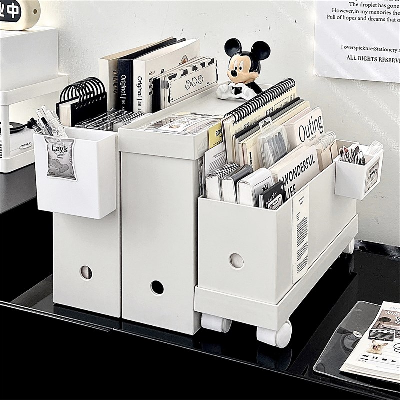 桌面文具收纳盒书桌推车置物架长方形防尘储物箱办公桌杂物收纳架