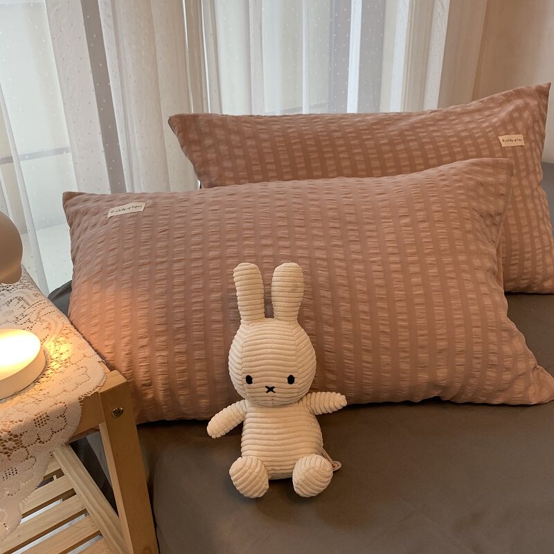 简约风天空蓝小泡泡单人贴标枕头套纯色48*74CM口袋枕套一对装2个