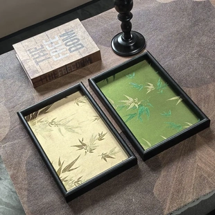 仿刺绣光影竹叶款 托盘收纳托盘置物盘小物件收纳盘客厅桌面托盘