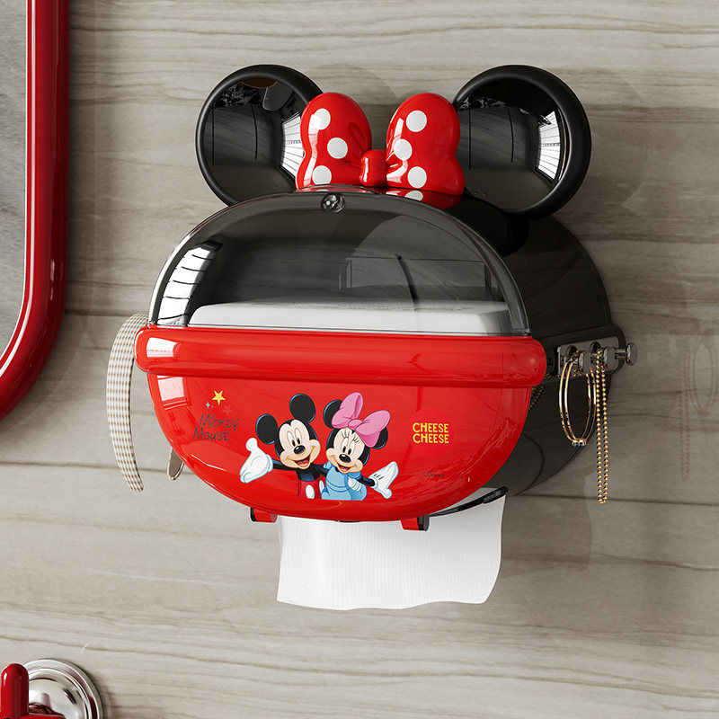 迪士尼可爱米奇蝴蝶结纸巾盒壁挂式免打孔多功能厕纸盒抽纸收纳盒,收纳整理,纸巾盒,淘宝优惠券,粉丝福利购,淘宝优惠卷