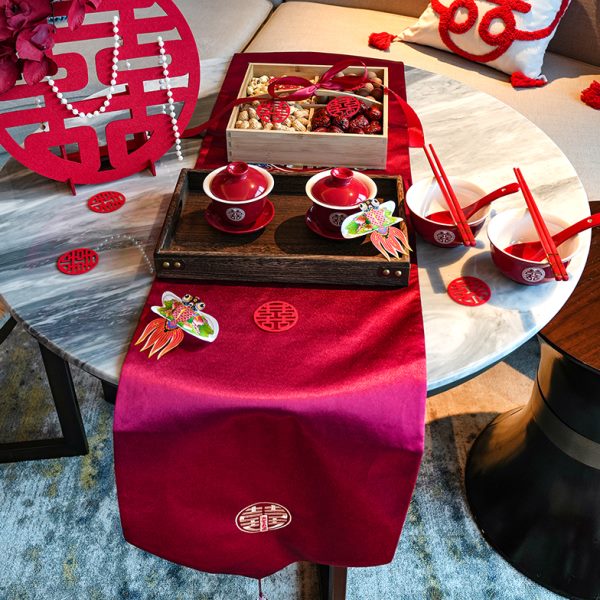 红色装饰条喜字庆茶几电视柜盖结婚客厅中式桌旗桌布喜订婚布置巾