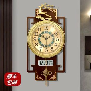 饰时钟大气客厅家用轻奢挂钟 新中式 免打孔新款 上挂墙时尚 2023表装