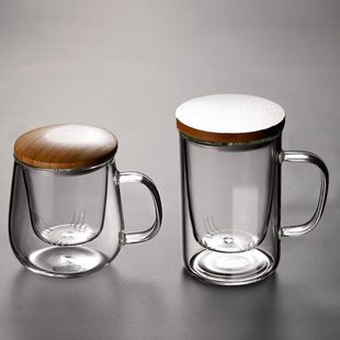 耐热玻璃茶水分离泡茶杯家用带盖带把过滤花茶杯子水杯 茶道杯日式