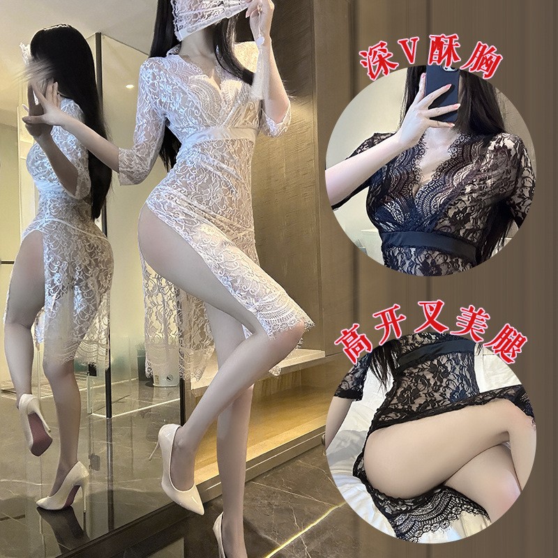 金宵情趣内衣大码性感蕾丝睡衣激情透视火辣开叉制服诱惑qqny套装