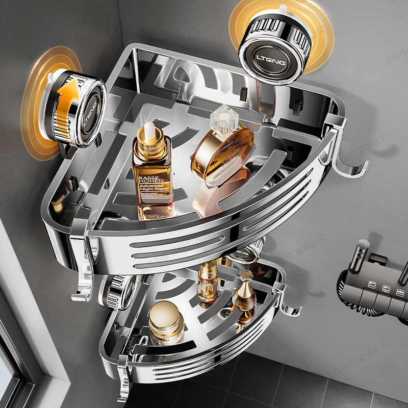 304不锈钢吸盘浴室角架卫生间免打孔挂墙式三角篮收纳置物整理架