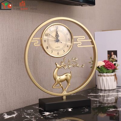 钟表创意个性时尚放钟铜鹿新中式时钟客厅台钟台式摆件家用摆座钟