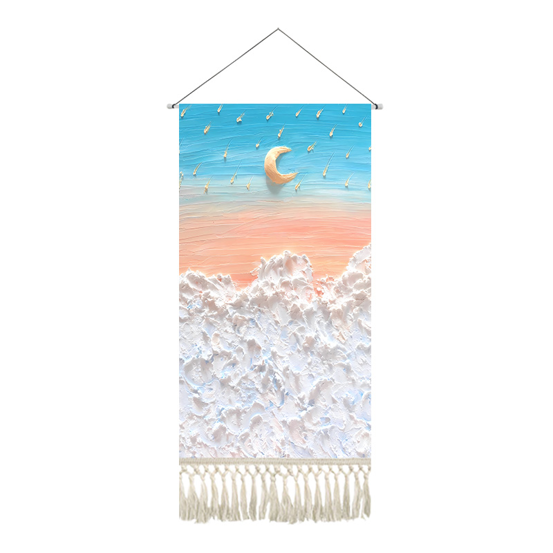 北欧简约油画装饰布画定制流苏挂画布艺客K厅背景墙布挂布玄关挂图片