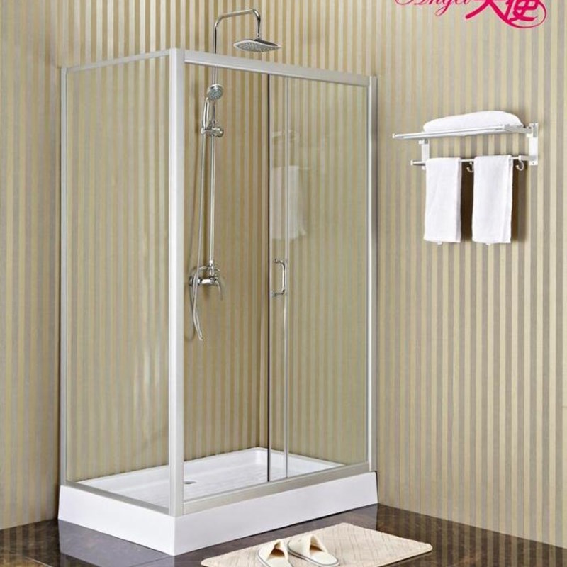 L型/长方形/h弧形淋浴房简易沐浴房3C钢化玻璃隔断 砂银铝合金浴