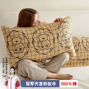 枕巾纯棉一对装2024新款100全棉卡通纱布枕头巾防头油男生枕套a类