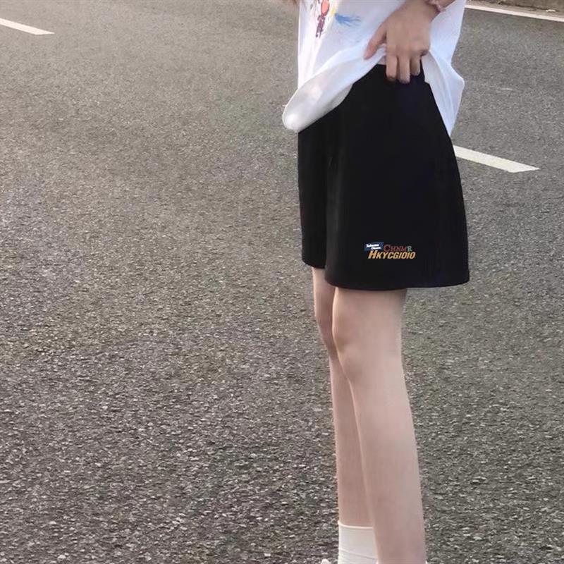 纯棉短裤女夏季休闲运动直筒黑色小个子薄款宽松五分外穿高腰裤子