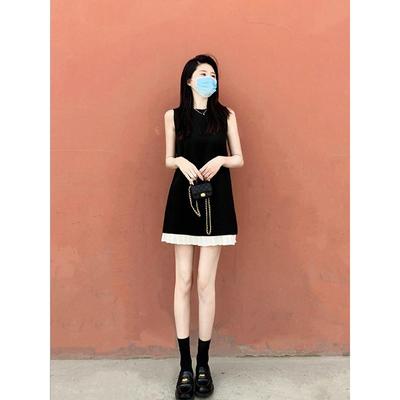 法式御姐黑色无袖拼接小黑裙连衣裙女高级感精致小个子显腿长夏季