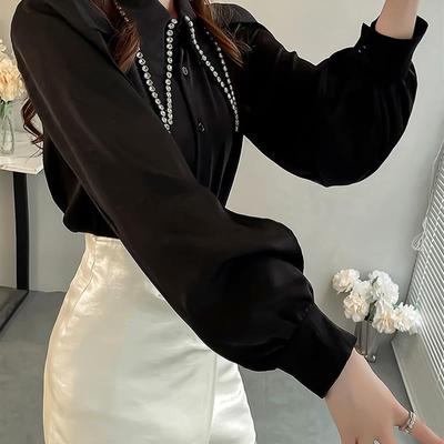 黑色显瘦雪纺女衬衫轻奢高
