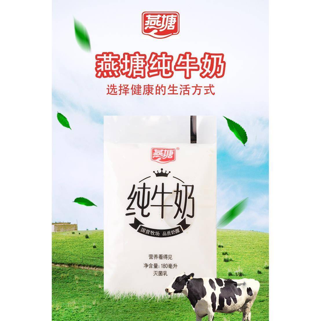 燕塘纯牛奶180ml网红小白袋透明鲜牛奶整箱包邮