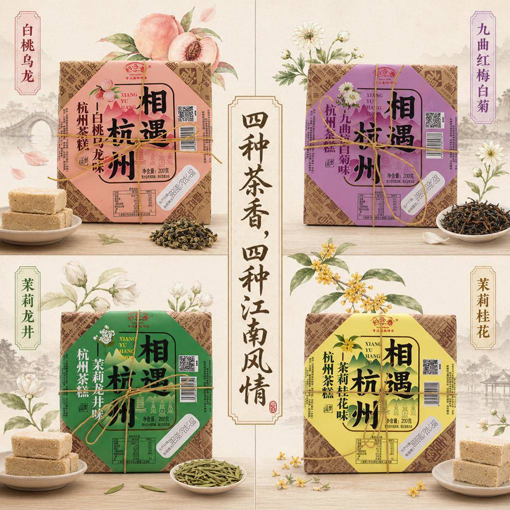 新货利合春杭州茶糕200g桂花龙井白桃茉莉杭白菊味传统糕点手礼