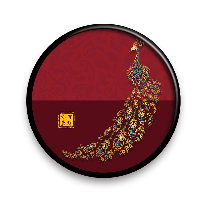 中式现代圆形玄关走廊过道装饰画竖版进门孔雀Q装饰画入户客厅挂图片