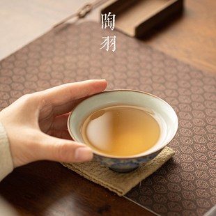 汝窑缠枝莲银线斗笠杯个人品茗杯陶瓷开片家用茶杯茶碗主人杯