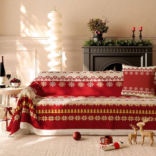 圣诞红色沙发巾防滑盖布四季通用