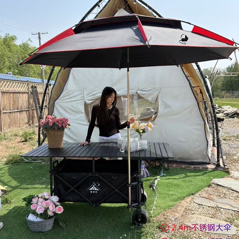 户外摆摊可移动车露营车可升降桌子夜市超大号推X车折叠小推车
