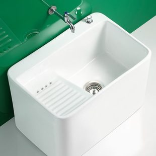 陶瓷拖把池拖布池洗地拖槽把盆阳台卫生间家用带搓衣板落地式 新款