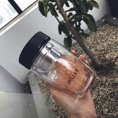 双层玻璃杯男女简约商务水杯隔热便携家用透明过滤时尚加厚泡茶杯