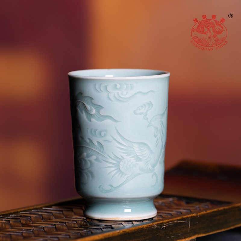 龙泉青瓷杯单杯功夫茶杯子闻香杯龙凤品茗杯
