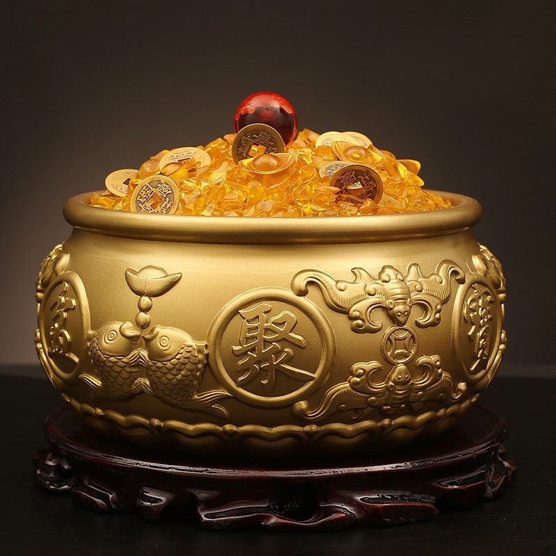 纯黄铜八福聚宝盆店送礼财运米缸桌面家居饰品客厅装饰,家居饰品,装饰摆件,淘宝优惠券,粉丝福利购,淘宝优惠卷