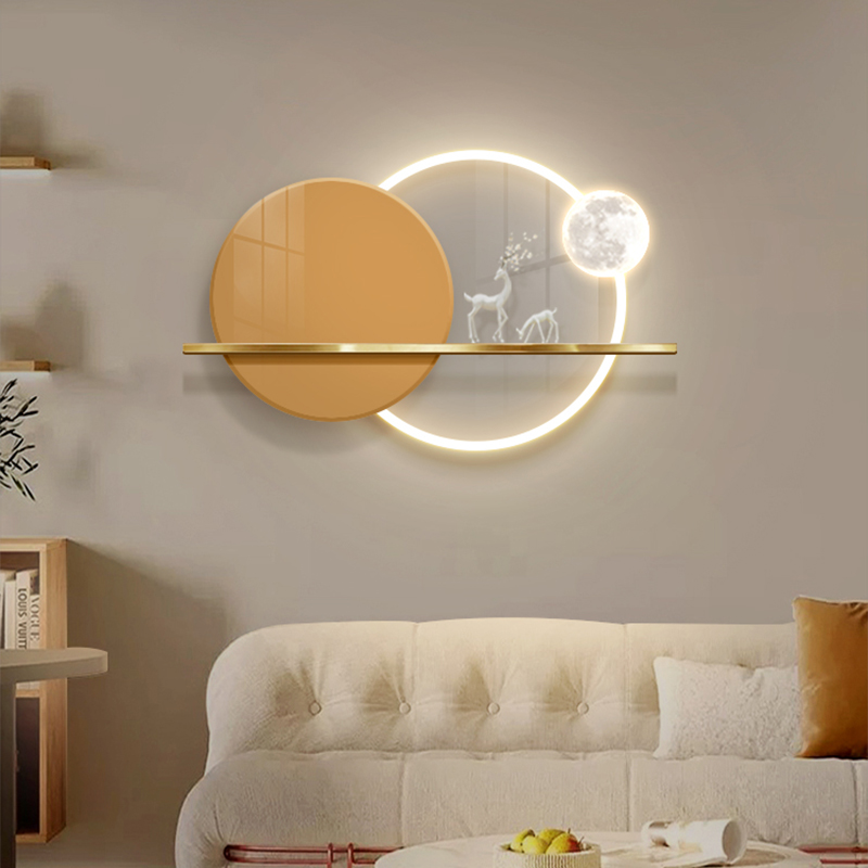 奶油风客厅装饰画沙发背景墙立体led麋鹿壁灯挂画高级感壁画