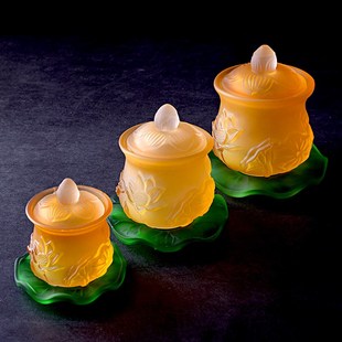 供奉佛前杯玻璃圣水杯仿琉璃莲供杯敬水净水杯观音菩萨贡杯