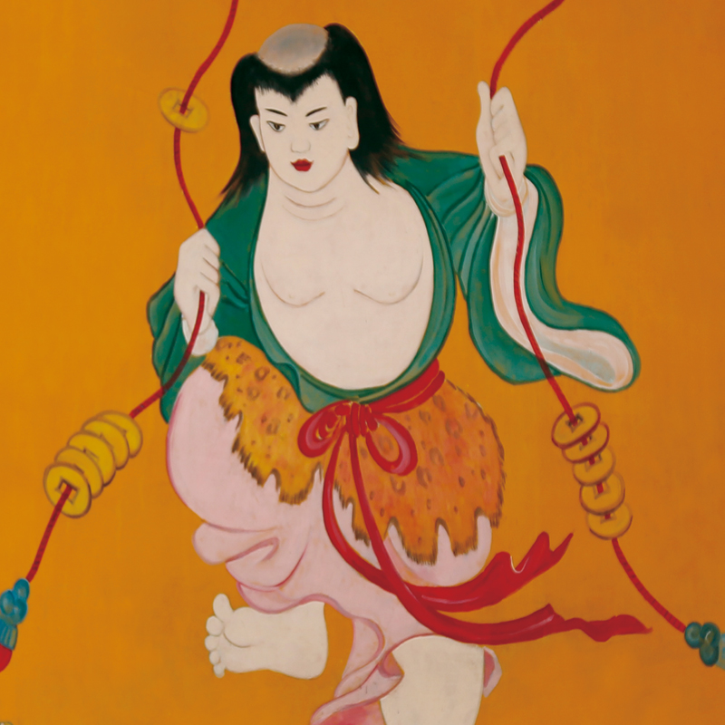 刘海戏金蟾画像童子招财挂画客厅玄关装饰卷轴画年画丝绸绢布画