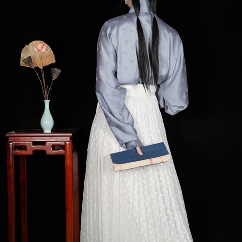 云钟阁汉服【银妆】圆点暗y纹银丝百褶裙百搭纯色45米摆