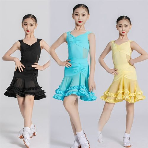 红舞裙夏b季新款少儿拉丁舞女练习服表演服演出服恰恰伦巴牛仔套