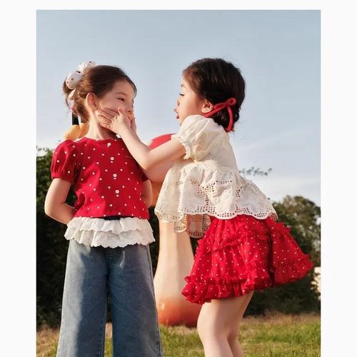 女童半身裙2025新款小女孩百褶短裙红色波点公主裙W子今年流行爆