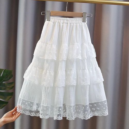 女童白色蕾丝半身裙2025新款夏季儿童蛋糕L公主裙小女孩中长款裙