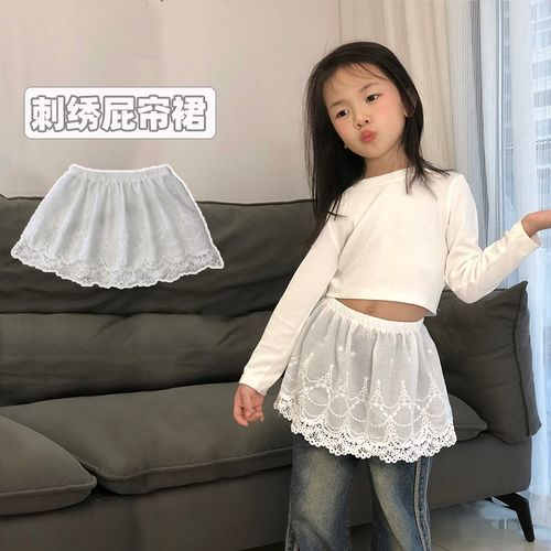 女童日韩穿搭精美刺绣玫瑰花短款屁帘松紧腰四季百搭叠.穿童装半