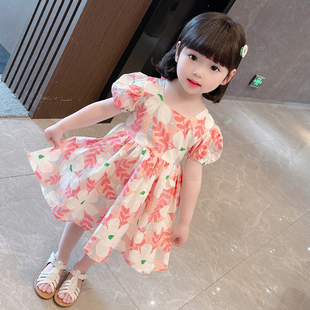 含笑花棉布裙温柔粉色系幼儿t夏季服饰洋装女童短袖裙子新款2022